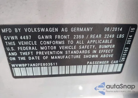 2015 Volkswagen Cc 2.0T Sport z USA, uszkodzony, nr VIN WVWBP7AN2FE803511